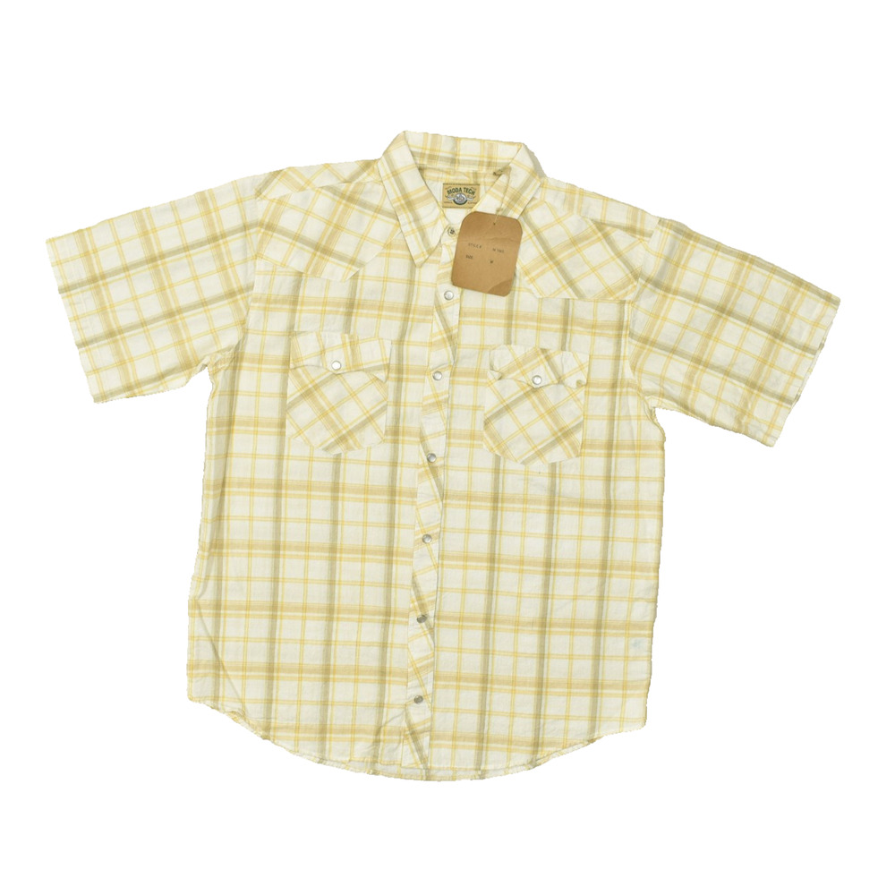 Moda Tech Men's Yellow Plaid Western Snap Shirt Short Sleeve Regular Size M NWT